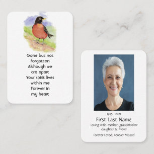 Memorial Photo Prayer Watercolor Robin Garden Bird Visitkort