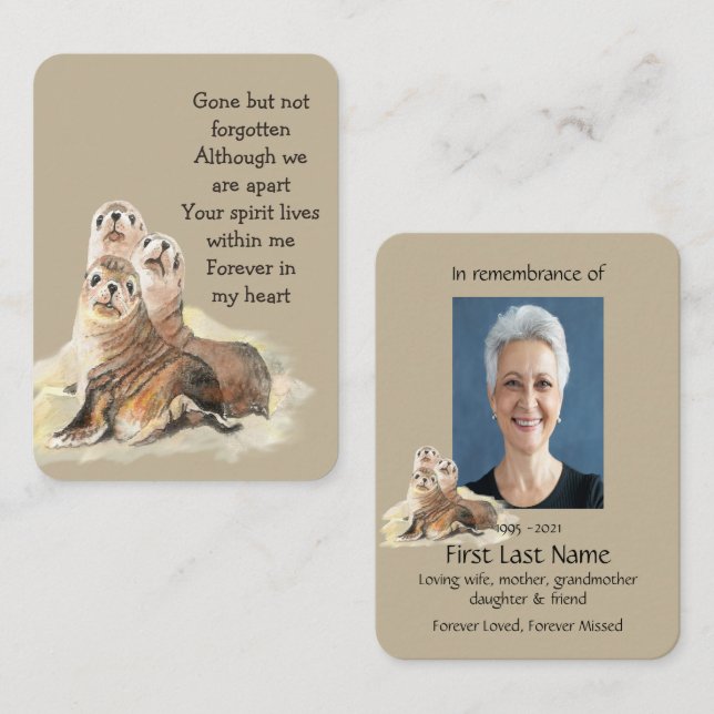 Memorial Photo Prayer Watercolor Sälar Wildlife Visitkort (Fram/baksida)