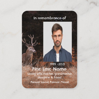 Memorial Photo Prayer Watercolor Stag Hjort Animal Visitkort