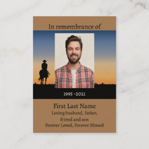 Memorial Photo Prayer Western Horse Back Riding B Visitkort
