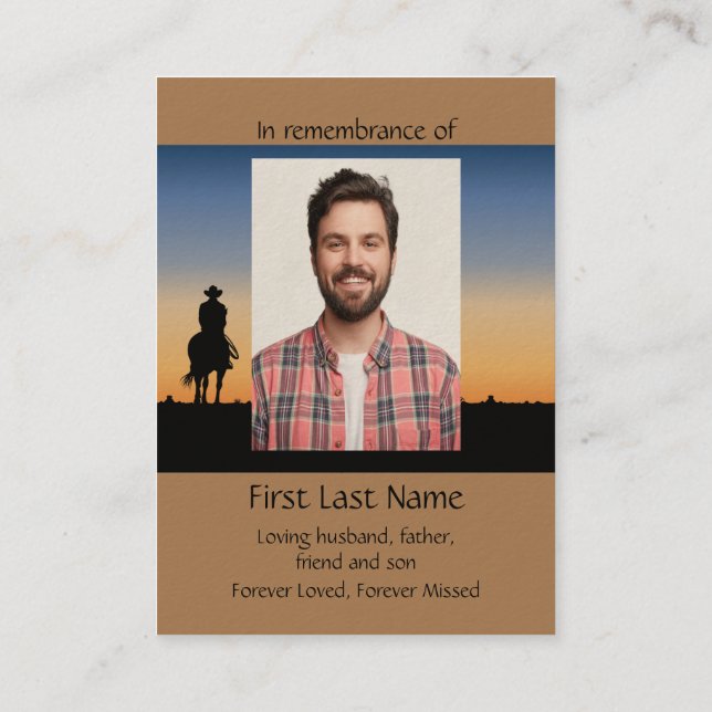 Memorial Photo Prayer Western Horse Back Riding B Visitkort (Baksida)
