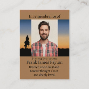 Memorial Photo Prayer Western Horse Back Riding B Visitkort