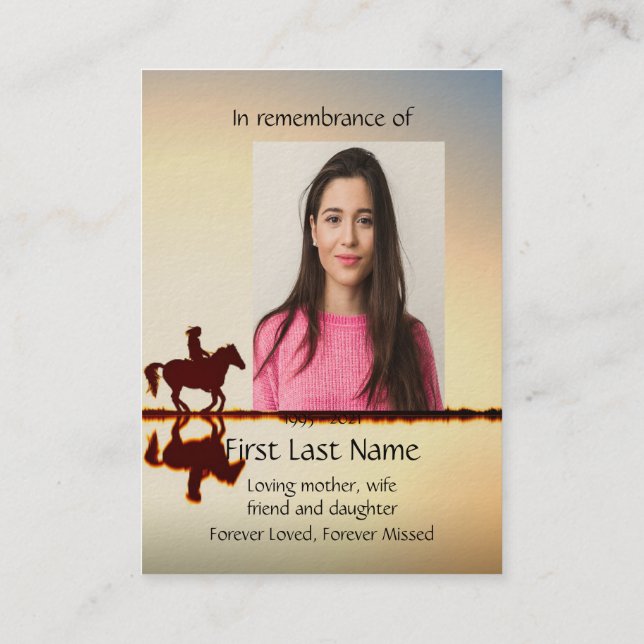Memorial Photo Prayer Western Horse Back Riding B Visitkort (Baksida)