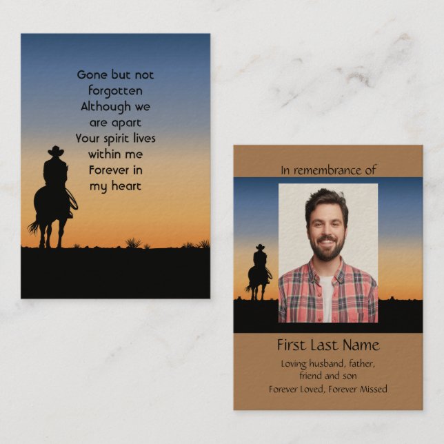 Memorial Photo Prayer Western Horse Back Riding Visitkort (Fram/baksida)