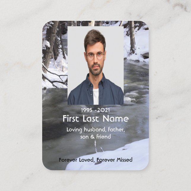 Memorial Photo Prayer Winter Snö Bäck Frost Visitkort (Baksida)