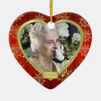Memorial Photo Red Guld Music Heart jul Julgransprydnad Keramik
