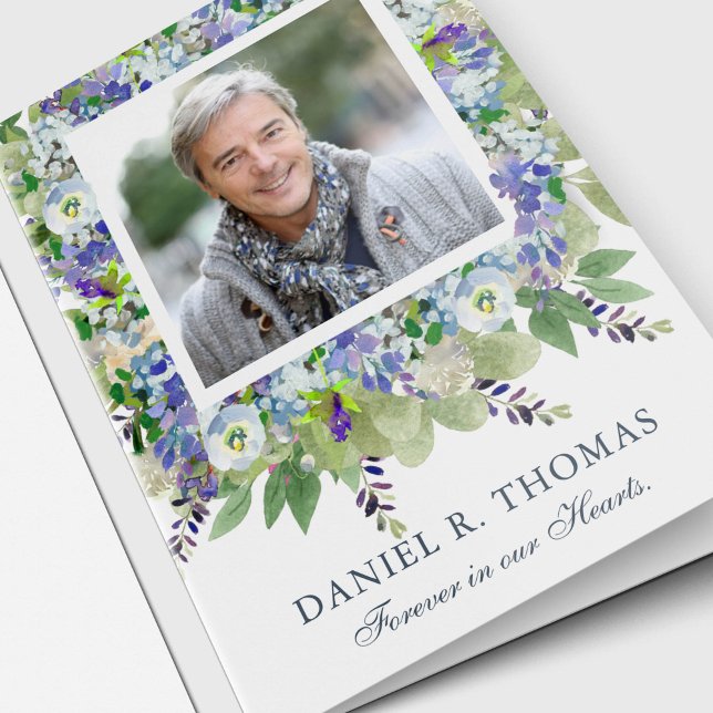 Memorial Photo Sympathy Funeral Tack Cards Hälsningskort (Forever in our Hearts Watercolor Floral Sympathy Memorial Funeral Thank You Card)