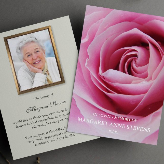 Memorial Photo Sympathy Funeral Tack you Card Inbjudningar (Pink Sugar Rose Sympathy Memorial Funeral Thank You Card)