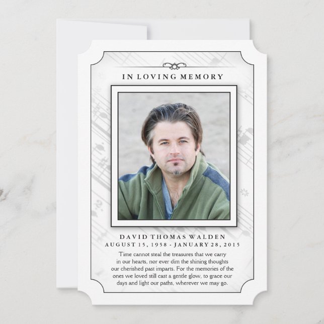 Memorial Photo Sympathy Tack - Musik noter (Framsida)