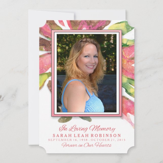 Memorial Photo Tack - Rosa Watercolor Stänk Inbjudningar (Framsida)