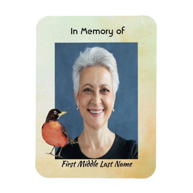 Memorial Photo Watercolor Robin Garden Bird Magnet (Vertikal)