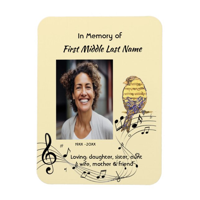 Memorial Pocke Keepsake  Music Bird Magnet (Vertikal)