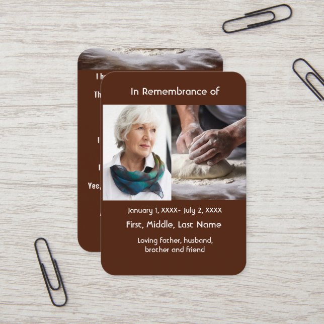 Memorial Pocket Card Baking Bakery Cook Visitkort (Fram/Back In Situ)