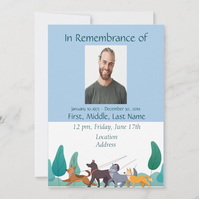 Memorial Pocket Card Dog Walker Walking Inbjudningar (Baksida)