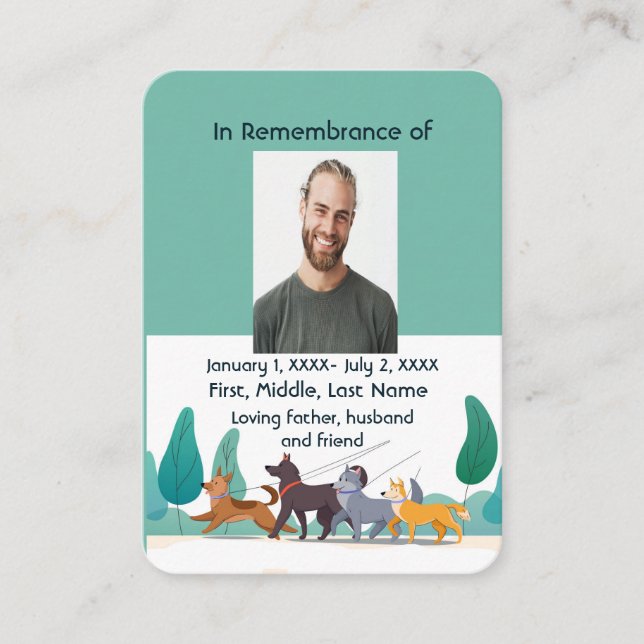 Memorial Pocket Card Dog Walker Walking Visitkort (Framsida)