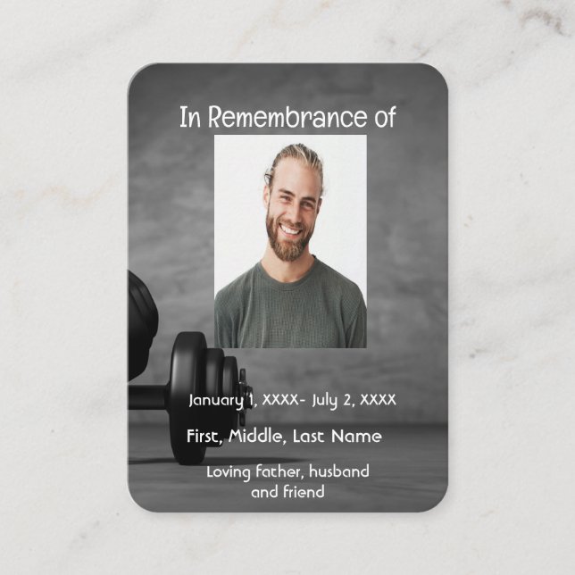 Memorial Pocket Card Gym Fitness Trainer Weights Visitkort (Framsida)