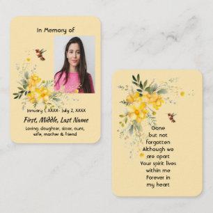Memorial Pocket Card Hummingbird Gul ros Visitkort