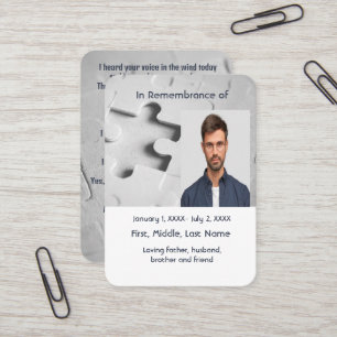 Memorial Pocket Card Jigszle Puzzle Visitkort