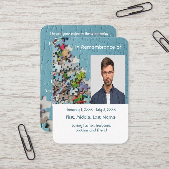 Memorial Pocket Card Jigszle Puzzle Visitkort (Fram/Back In Situ)