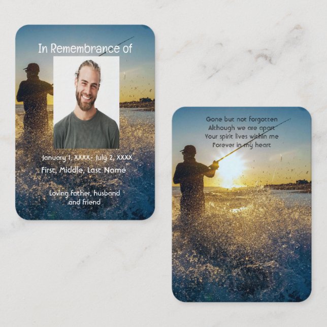 Memorial Pocket Card Ocean Flygfiske Fisherman Visitkort (Fram/baksida)