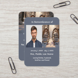 Memorial Pocket Card Snowshoeing Snö Shoe Visitkort