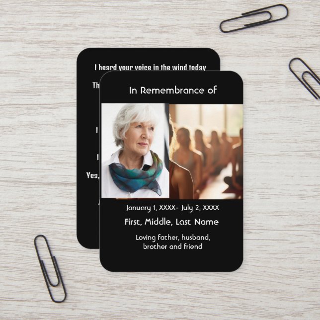 Memorial Pocket Card Yoga Visitkort (Fram/Back In Situ)