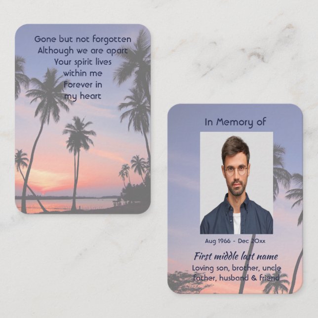 Memorial Pocket Keepsake Tropical Beach Paradise  Visitkort (Fram/baksida)