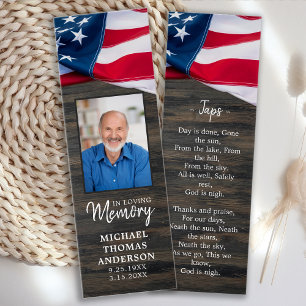 Memorial Prayer Bookmark American US Flagga Photo Litet Visitkort