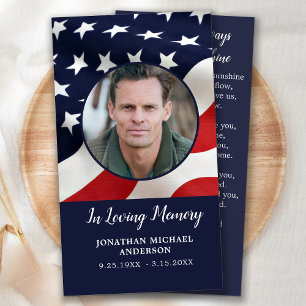 Memorial Prayer Card American Flagga Veteran Funer
