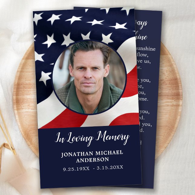 Memorial Prayer Card American Flagga Veteran Funer (Skapare uppladdad)