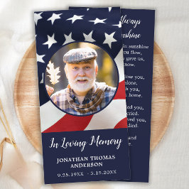Memorial Prayer Card American Flagga Veteran Funer Julkort