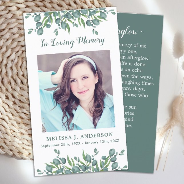 Memorial Prayer Card Funeral Eucalyptus Botanical (Skapare uppladdad)