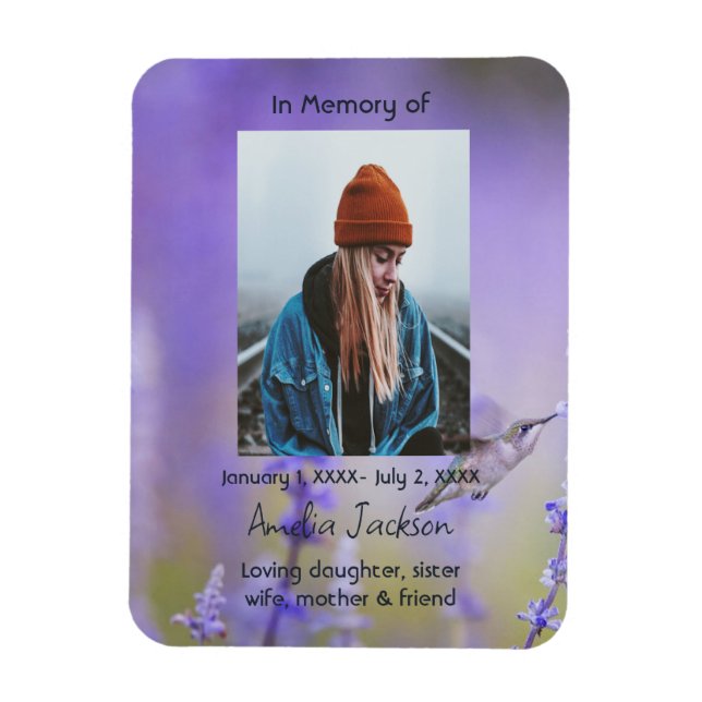 Memorial Prayer Card Hummingbird Lavender Flowers Magnet (Vertikal)