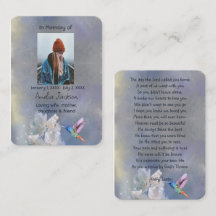Memorial Prayer Card Hummingbird White Flowers