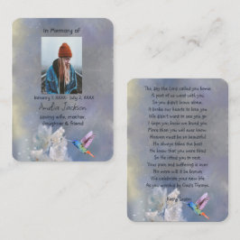 Memorial Prayer Card Hummingbird White Flowers Visitkort