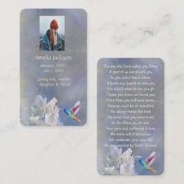Memorial Prayer Card Hummingbird White Flowers Visitkort