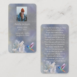 Memorial Prayer Card Hummingbird White Flowers Visitkort