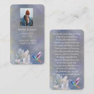 Memorial Prayer Card Hummingbird White Flowers Visitkort
