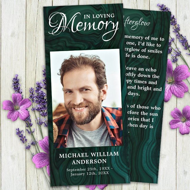 Memorial Prayer Card Photo Emerald Grönt Funeral (Skapare uppladdad)