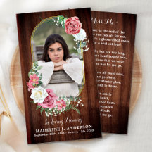 Memorial Prayer Card Photo Land Blommigt Funeral