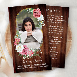 Memorial Prayer Card Photo Land Blommigt Funeral Visitkort