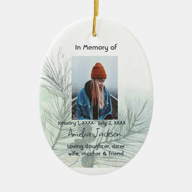 Memorial Prayer Card Spruce Bough Greenery Nature Julgransprydnad Keramik (Framsidan)