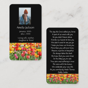 Memorial Prayer Card Tulips Garden Flowers Visitkort