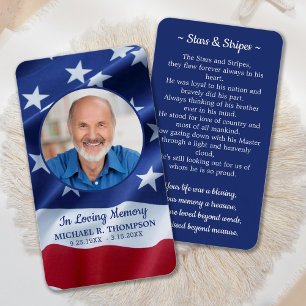 Memorial Prayer Card US Flagga Stars & Rand Dikt Visitkort