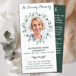 Memorial Prayer Funeral Bookmark Card Eucalyptus Tack Kort