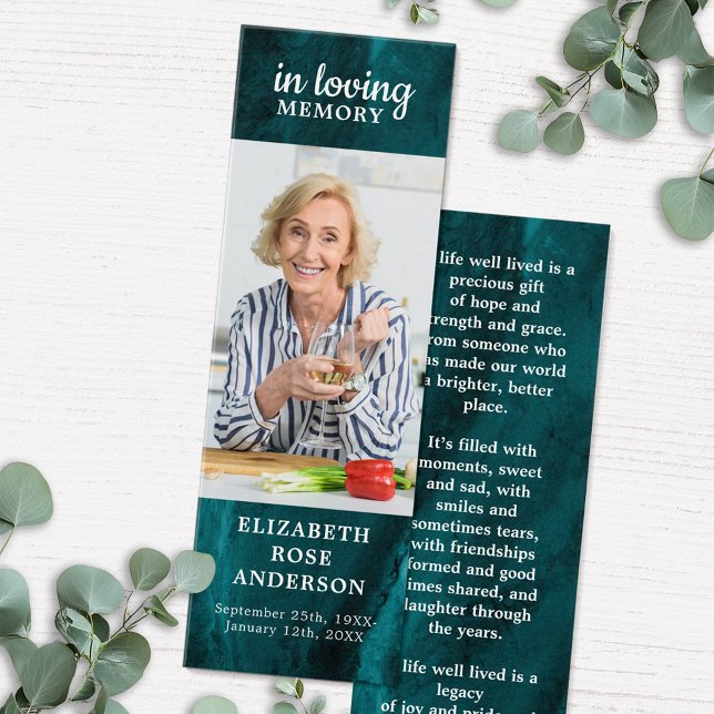 Memorial Prayer Funeral Bookmark Emerald Grönt Litet Visitkort (Skapare uppladdad)