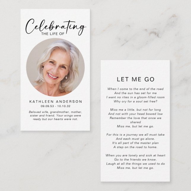 Memorial Prayer-kort | Firande av livscykeln (Fram/baksida)