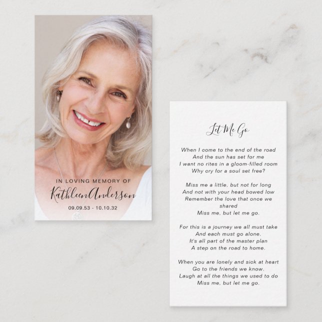 Memorial Prayer-kort | Fullt Photo (Fram/baksida)