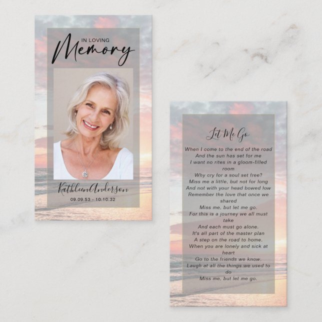 Memorial Prayer-kort | Havssolnedgång (Fram/baksida)