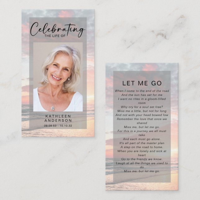 Memorial Prayer-kort | Havssolnedgång (Fram/baksida)